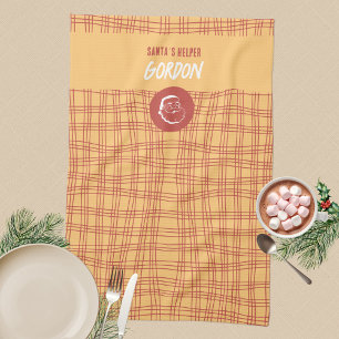 Abrikoos Rood Retro Geruit Kerstman Helpende Hand Theedoek