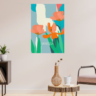 Abrikoos Tulpen Artistieke Moderne Kleurenblokken  Poster