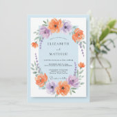 Abrikoos Violet Ranunculus Eucalyptus Bruiloft Kaart (Staand voorkant)