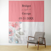 abrikoos waterverf abstracte pioen roos bruiloft wandkleed (In situ)