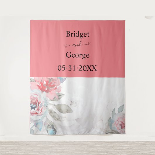 abrikoos waterverf abstracte pioen roos bruiloft wandkleed (Voorkant)