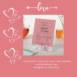 abrikoos waterverf roos handtekening bruiloft cock reclamebord met voetstuk