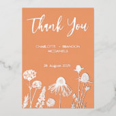 Abrikoos Wildbloemen Bruiloft Dank u Goud Folie Uitnodiging (Voorkant)