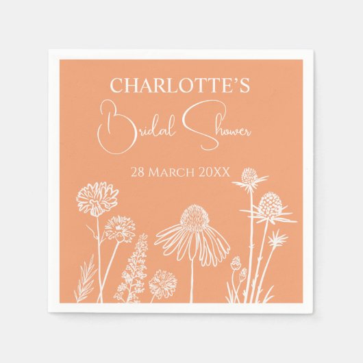 Abrikoos Wildbloemen Schetst Bloemen Vrijgezellenf Servet (Voorkant)