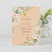 Abrikoos Wilde Bloemen Bruiloft Kaart (Staand voorkant)