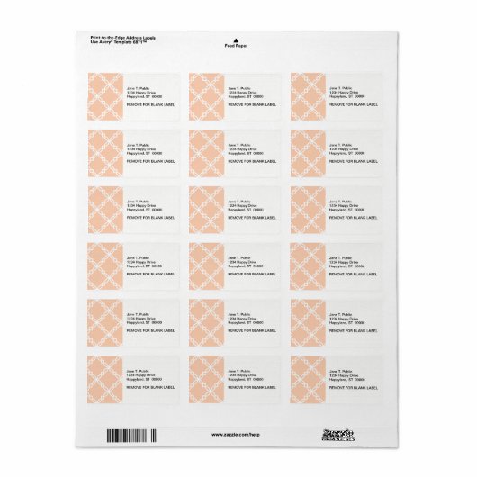 Abrikoos Wit Groot Fancy Quatrefoil Patroon Etiket (Full Sheet)