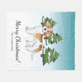Abrikoos & Witte Mini Goldendoodle Winterbos Fleece Deken (Voorkant (Horizontaal))