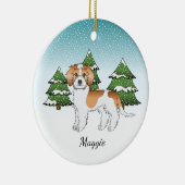 Abrikoos & Witte Mini Goldendoodle Winterbos Keramisch Ornament (Rechts)