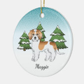Abrikoos & Witte Mini Goldendoodle Winterbos Keramisch Ornament (Links)