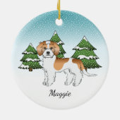 Abrikoos & Witte Mini Goldendoodle Winterbos Keramisch Ornament (Achterkant)