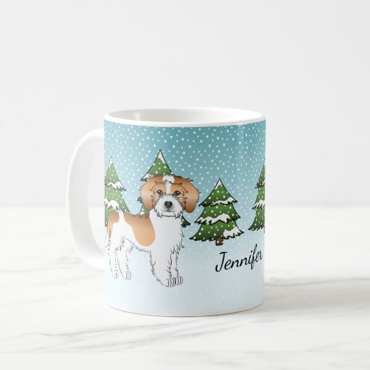 Abrikoos & Witte Mini Goldendoodle Winterbos Koffiemok (Voorkant links)