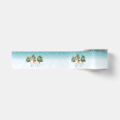 Abrikoos & Witte Mini Goldendoodle Winterbos Satijnen Lint (Voorkant)