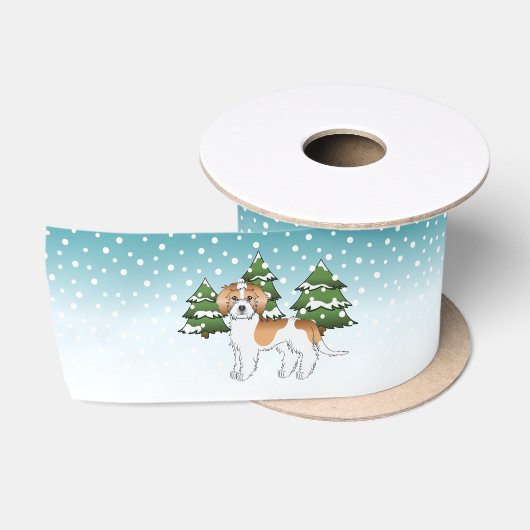 Abrikoos & Witte Mini Goldendoodle Winterbos Satijnen Lint (Spoel)