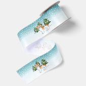 Abrikoos & Witte Mini Goldendoodle Winterbos Satijnen Lint (Achterkant)