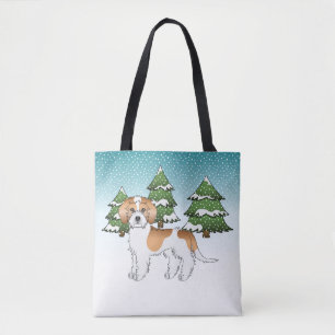 Abrikoos & Witte Mini Goldendoodle Winterbos Tote Bag