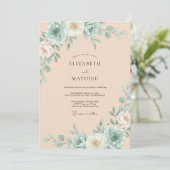 Abrikoos Zeeschuim Succulent Eucalyptus Bruiloft Kaart (Staand voorkant)