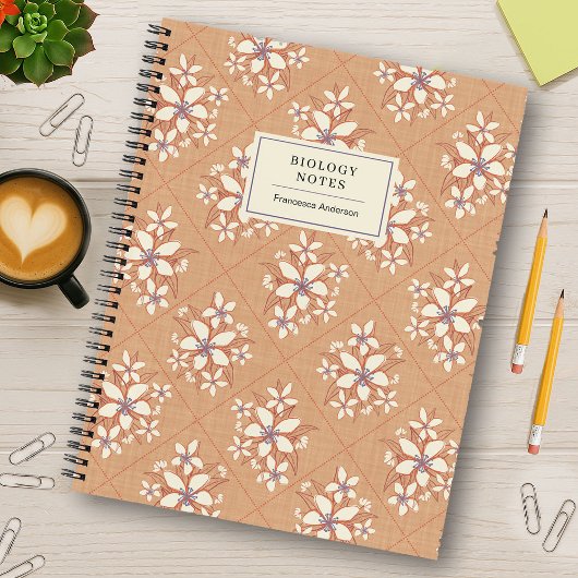 Abrikooskleurige bloemige boho gestructureerde stu notitieboek