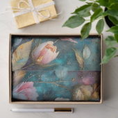 Abrikozen Bloem Tapijt op Teal Tissuepapier (Geschenk)