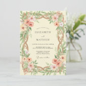 Abrikozen Bronzen Ranunculus Eucalyptus Bruiloft Kaart (Staand voorkant)