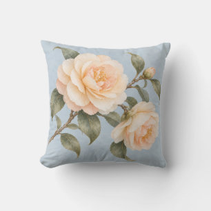 Abrikozen Camellia Bloesem Poederblauwe Botanische Kussen