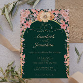Abrikozen Emerald Wildflower bruiloft uitnodiging