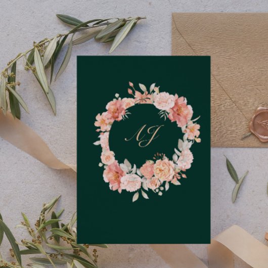 Abrikozen Emerald Wildflower bruiloft uitnodiging