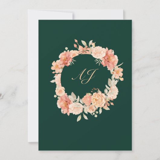 Abrikozen Emerald Wildflower bruiloft uitnodiging (Achterkant)