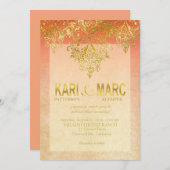Abrikozen en Gatsby Glitter Flourish Wedding Kaart (Voorkant / Achterkant)