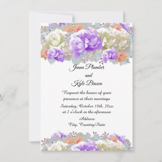 Abrikozen en plum Peonies Floral Wedding Invitatio Kaart (Voorkant)