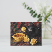 Abrikozen kunst met theepot en anjers briefkaart (Staand voorkant)