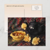 Abrikozen kunst met theepot en anjers briefkaart (Voorkant / Achterkant)