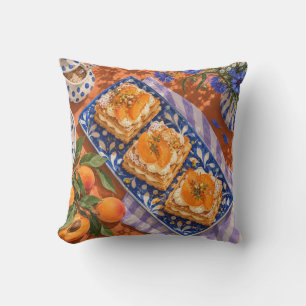 Abrikozen Mille Feuille Blauwe Bloemplaat Theetijd Kussen