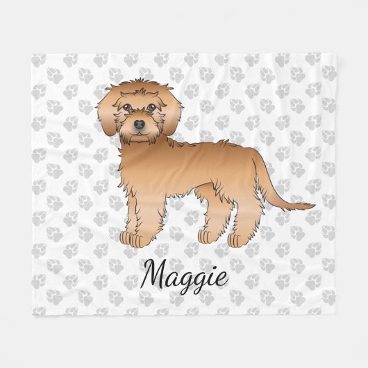 Abrikozen Mini Goldendoodle Cartoon Hond & Naam Fleece Deken (Voorkant (Horizontaal))