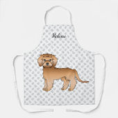 Abrikozen Mini Goldendoodle Cartoon Hond & Naam Schort (Voorkant)