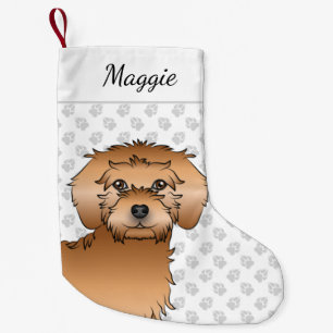 Abrikozen Mini Goldendoodle Cartoon Hondenkop & Na Kleine Kerstsok