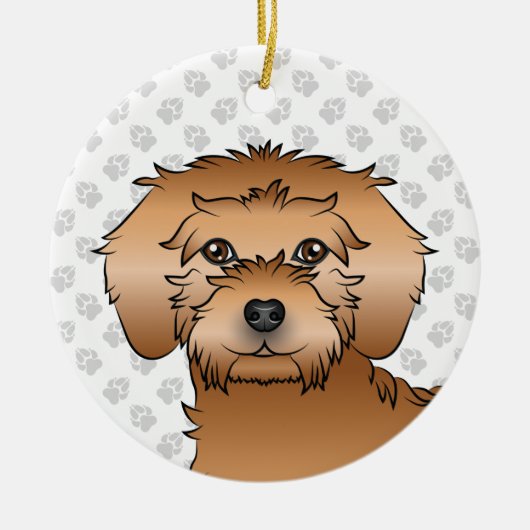 Abrikozen Mini Goldendoodle Mopshoofd Keramisch Ornament (Voorkant)