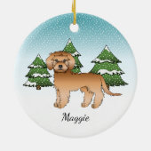 Abrikozen Mini Goldendoodle - Winterbos & Naam Keramisch Ornament (Achterkant)