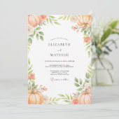 Abrikozen Pompoen Loof Eucalyptus Bruiloft Kaart (Staand voorkant)
