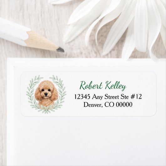 Abrikozen Poodle Hond Eucalyptus Blad Krans Etiket (Insitu)