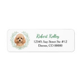 Abrikozen Poodle Hond Eucalyptus Blad Krans Etiket (Voorkant)