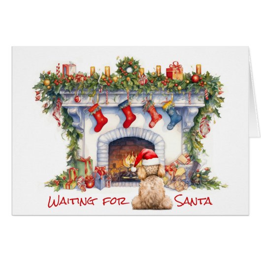 Abrikozen Poodle Wacht op Kerstman Kersthaard (Voorkant Horizontaal)