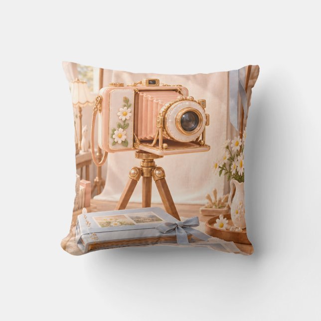 Abrikozen Vintage Camera Parel Studio Kussen (Voorkant)