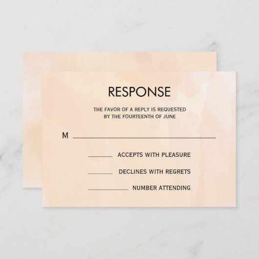 Abrikozen Watercolor Huwelijksreactiekaart voor RS RSVP Kaartje (Voorkant / Achterkant)