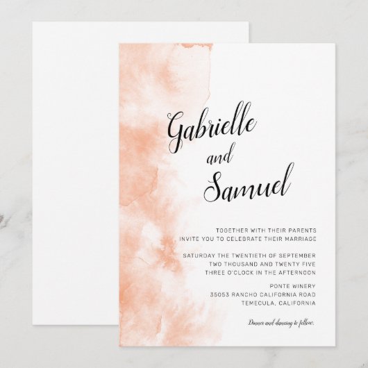 Abrikozen Waterverf Moderne kalligrafie bruiloft (Voorkant / Achterkant)