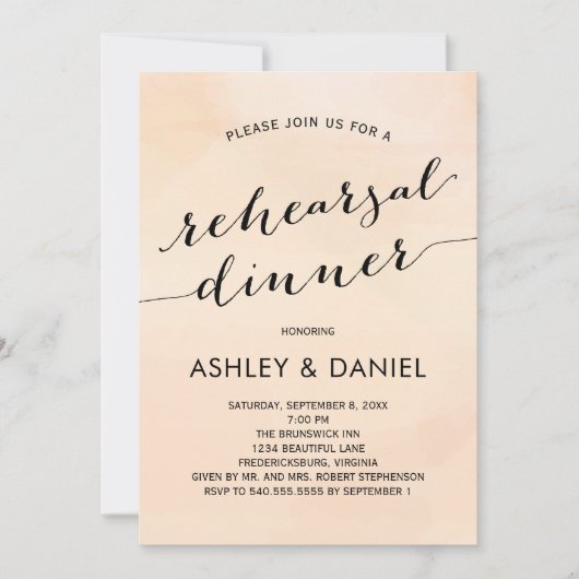 Abrikozen Waterverf repetitie diner uitnodiging (Voorkant)