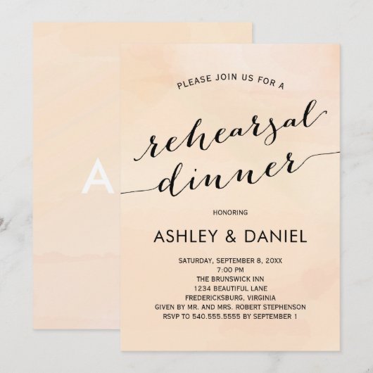 Abrikozen Waterverf repetitie diner uitnodiging (Voorkant / Achterkant)