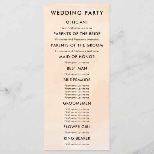 Abrikozen Waterverf Trouwprogramma voor Ceremonie Programmakaart (Achterkant)