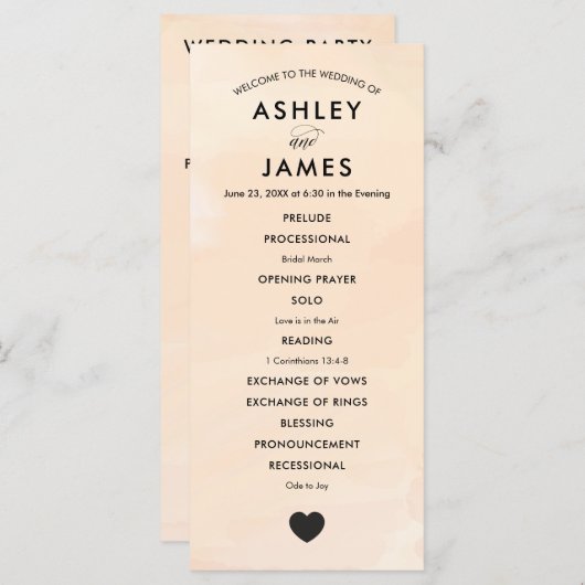 Abrikozen Waterverf Trouwprogramma voor Ceremonie Programmakaart (Voorkant / Achterkant)