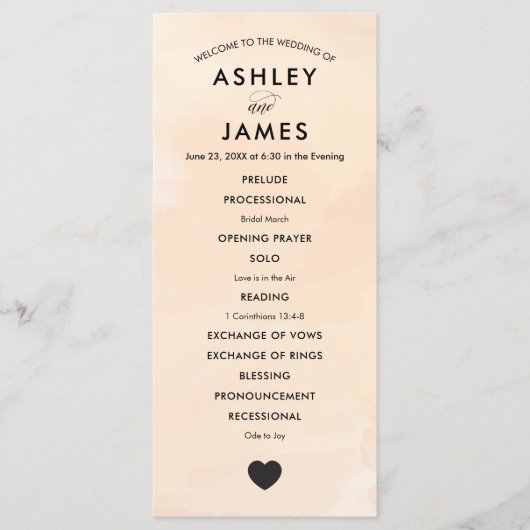 Abrikozen Waterverf Trouwprogramma voor Ceremonie Programmakaart (Voorkant)