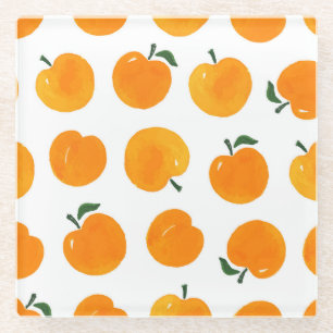 Abrikozen Waterverf Witte Achtergrond  Glazen Onderzetter